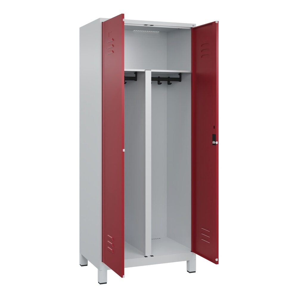 C+P PSA Doppel-Spind Classic PLUS, Füsse, 2 Abteile, HxBxT 1.950 x 800 x 500 mm, lichtgrau, rubinrot, Zylinderschloss Produktabbildung Nr. 1: C+P PSA Doppel-Spind Classic PLUS, Füsse, 2 Abteile, HxBxT 1.950 x 800 x 500 mm, lichtgrau, rubinrot, Zylinderschloss