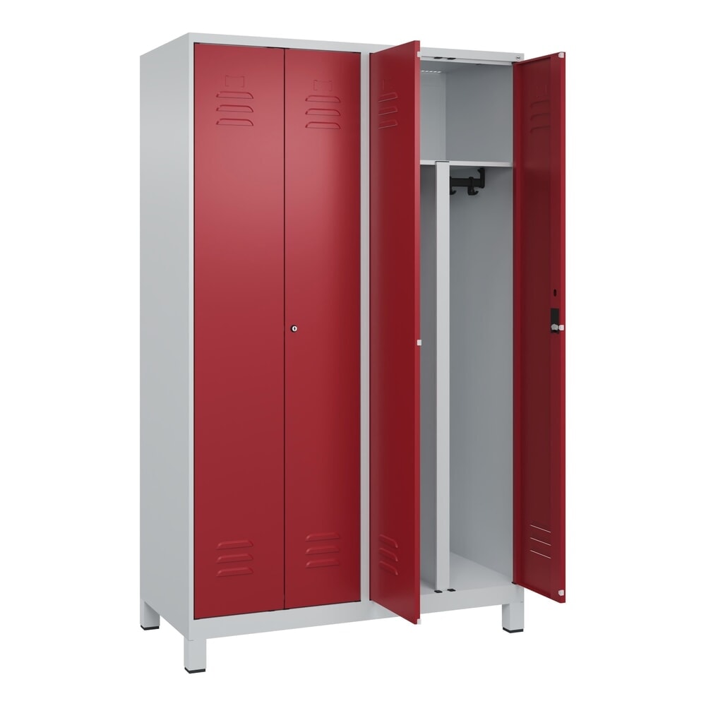 C+P PSA Doppel-Spind Classic PLUS, Füsse, 4 Abteile, HxBxT 1.950 x 1.200 x 500 mm, lichtgrau, rubinrot, Zylinderschloss Produktabbildung: C+P PSA Doppel-Spind Classic PLUS, Füsse, 4 Abteile, HxBxT 1.950 x 1.200 x 500 mm, lichtgrau, rubinrot, Zylinderschloss