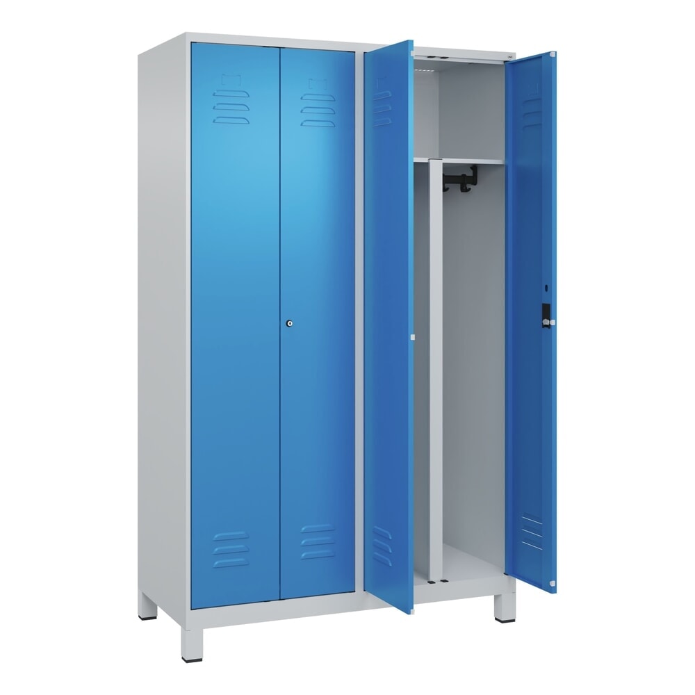 C+P PSA Doppel-Spind Classic PLUS, Füsse, 4 Abteile, HxBxT 1.950 x 1.200 x 500 mm, lichtgrau, lichtblau, Zylinderschloss Produktabbildung: C+P PSA Doppel-Spind Classic PLUS, Füsse, 4 Abteile, HxBxT 1.950 x 1.200 x 500 mm, lichtgrau, lichtblau, Zylinderschloss