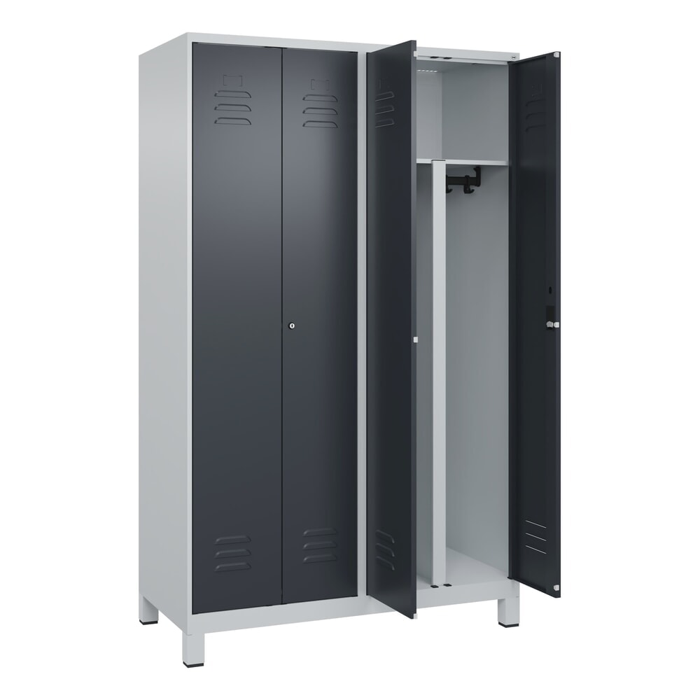 C+P PSA Doppel-Spind Classic PLUS, Füsse, 4 Abteile, HxBxT 1.950 x 1.200 x 500 mm, lichtgrau, anthrazitgrau, Zylinderschloss Produktabbildung: C+P PSA Doppel-Spind Classic PLUS, Füsse, 4 Abteile, HxBxT 1.950 x 1.200 x 500 mm, lichtgrau, anthrazitgrau, Zylinderschloss