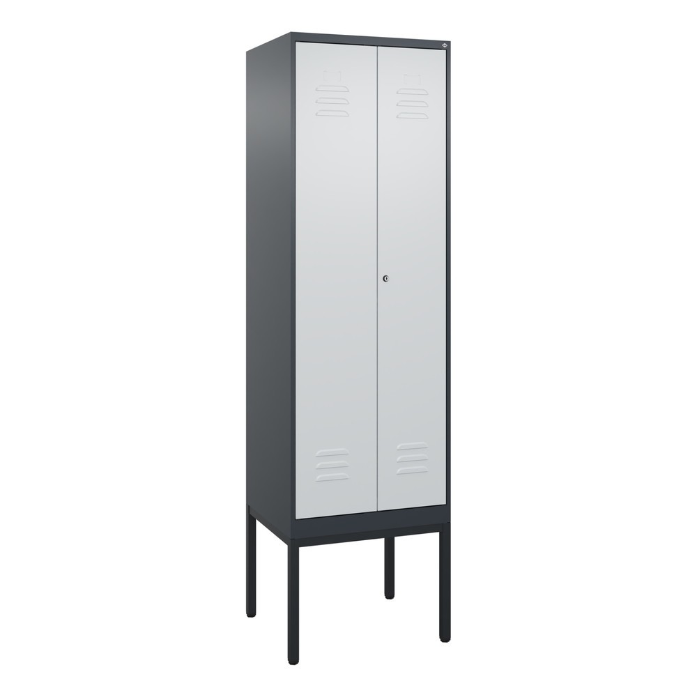 Produktabbildung: C+P PSA Doppel-Spind Classic PLUS, Gestell, 2 Abteile, HxBxT 2.120 x 600 x 500 mm, anthrazitgrau, lichtgrau, Zylinderschloss