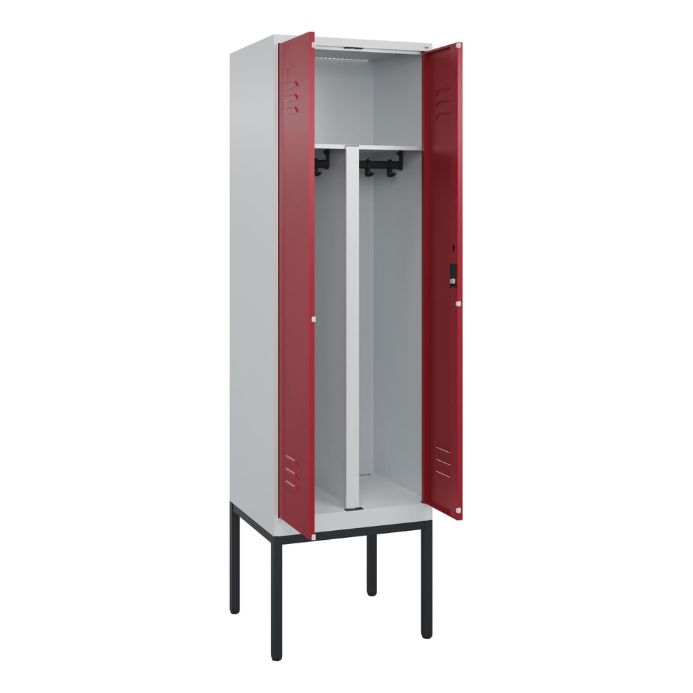 N° de l'image du produit 1 : C+P PSA Doppel-Spind Classic PLUS, Gestell, 2 Abteile, HxBxT 2.120 x 600 x 500 mm, lichtgrau, rubinrot, Zylinderschloss