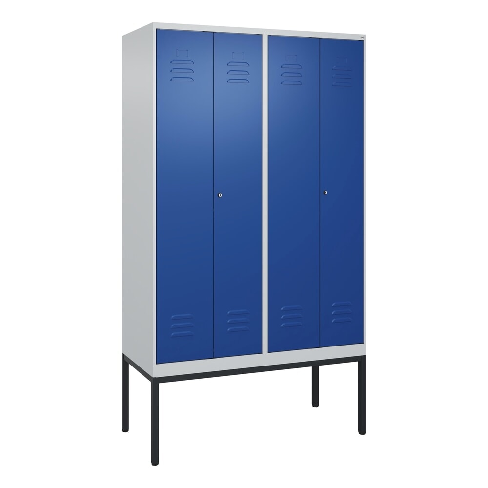 N° de l'image du produit 9 : C+P PSA Doppel-Spind Classic PLUS, Gestell, 4 Abteile, HxBxT 2.120 x 1.200 x 500 mm, lichtgrau, enzianblau, Zylinderschloss