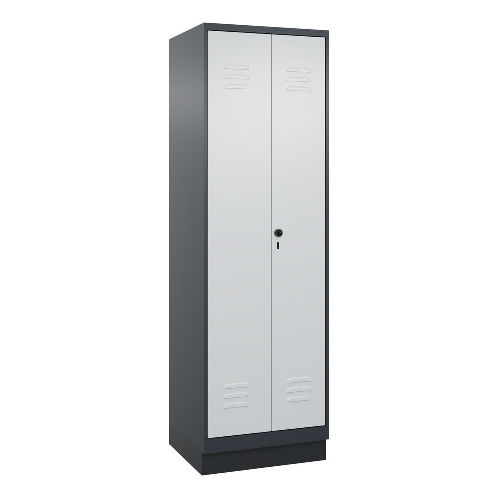 Produktabbildung: C+P PSA Doppel-Spind Classic PLUS, Sockel, 2 Abteile, HxBxT 1.950 x 600 x 500 mm, anthrazitgrau, lichtgrau, für Vorhängeschloss