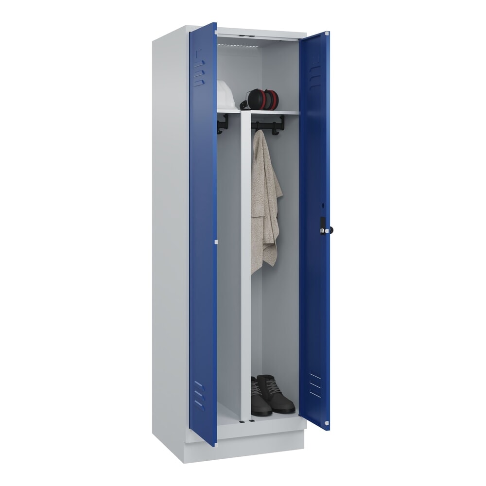 N° de l'image du produit 10 : C+P PSA Doppel-Spind Classic PLUS, Sockel, 2 Abteile, HxBxT 1.950 x 600 x 500 mm, lichtgrau, enzianblau, für Vorhängeschloss