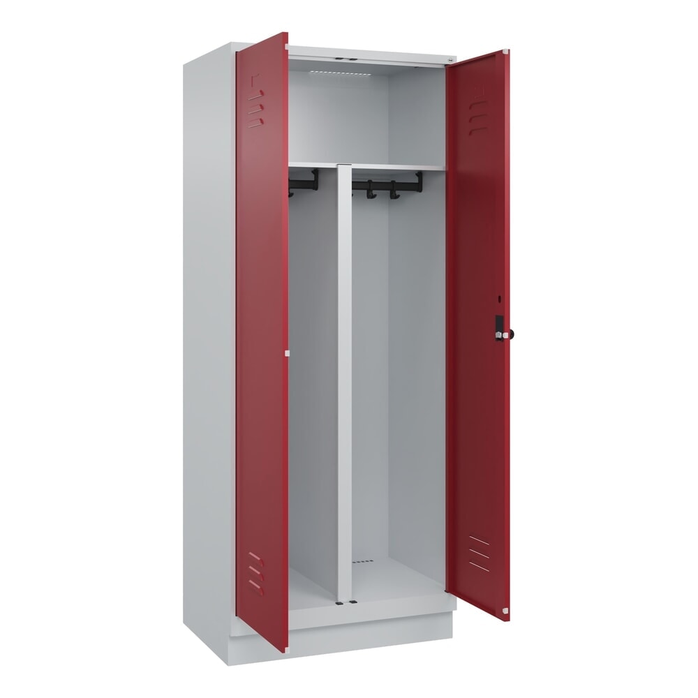 N° de l'image du produit 1 : C+P PSA Doppel-Spind Classic PLUS, Sockel, 2 Abteile, HxBxT 1.950 x 800 x 500 mm, lichtgrau, rubinrot, für Vorhängeschloss