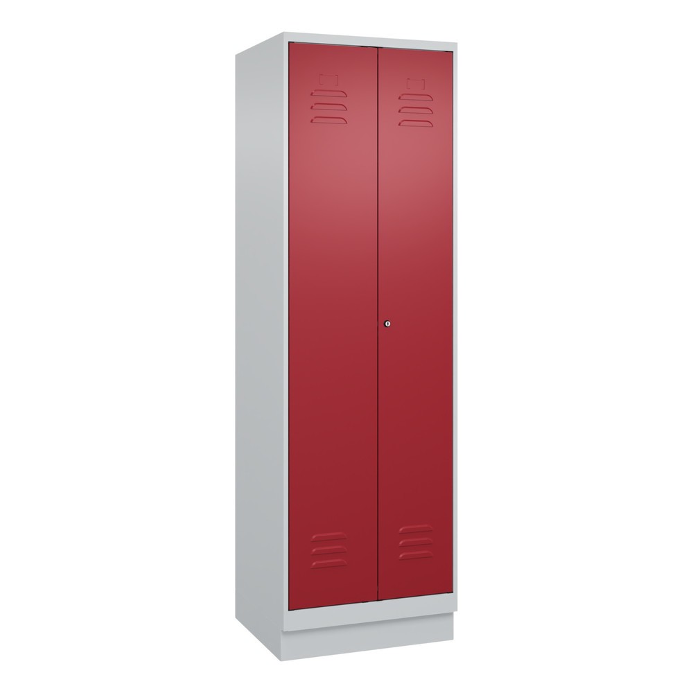 Illustration du produit: C+P PSA Doppel-Spind Classic PLUS, Sockel, 2 Abteile, HxBxT 1.950 x 600 x 500 mm, lichtgrau, rubinrot, Zylinderschloss