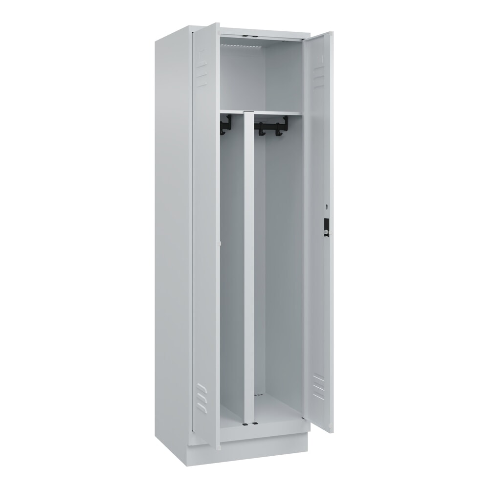 Produktabbildung: C+P PSA Doppel-Spind Classic PLUS, Sockel, 2 Abteile, HxBxT 1.950 x 600 x 500 mm, lichtgrau, lichtgrau, Zylinderschloss