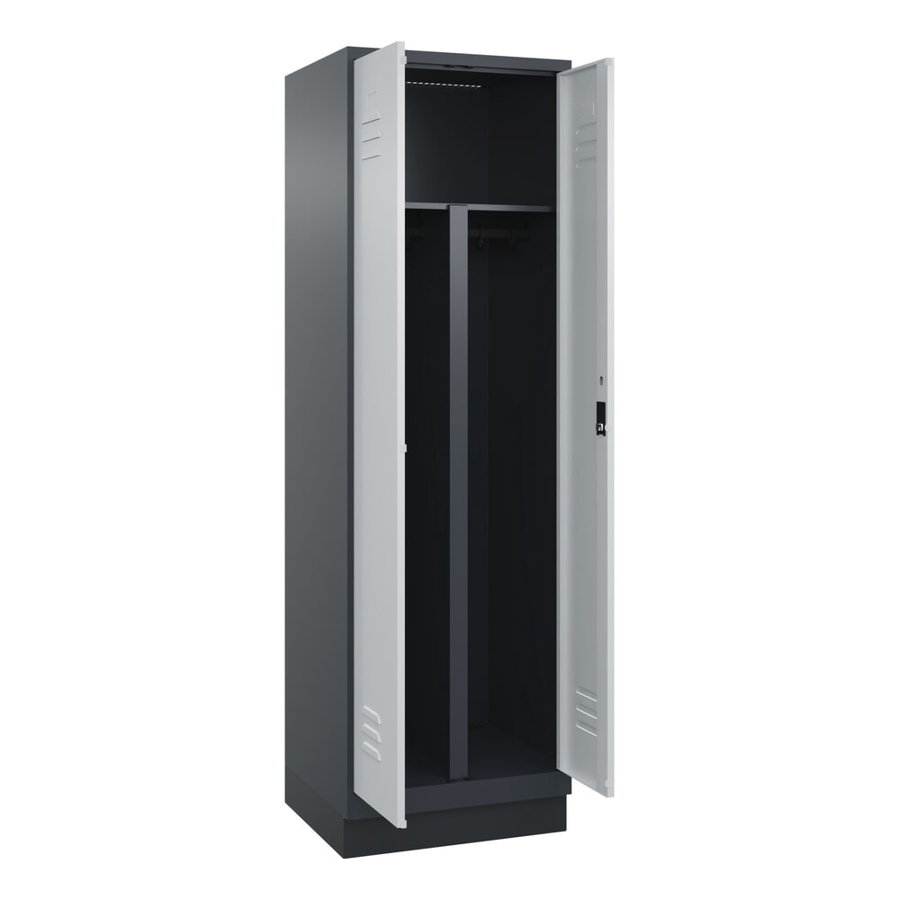 Illustration du produit: C+P PSA Doppel-Spind Classic PLUS, Sockel, 2 Abteile, HxBxT 1.950 x 600 x 500 mm, anthrazitgrau, lichtgrau, Zylinderschloss