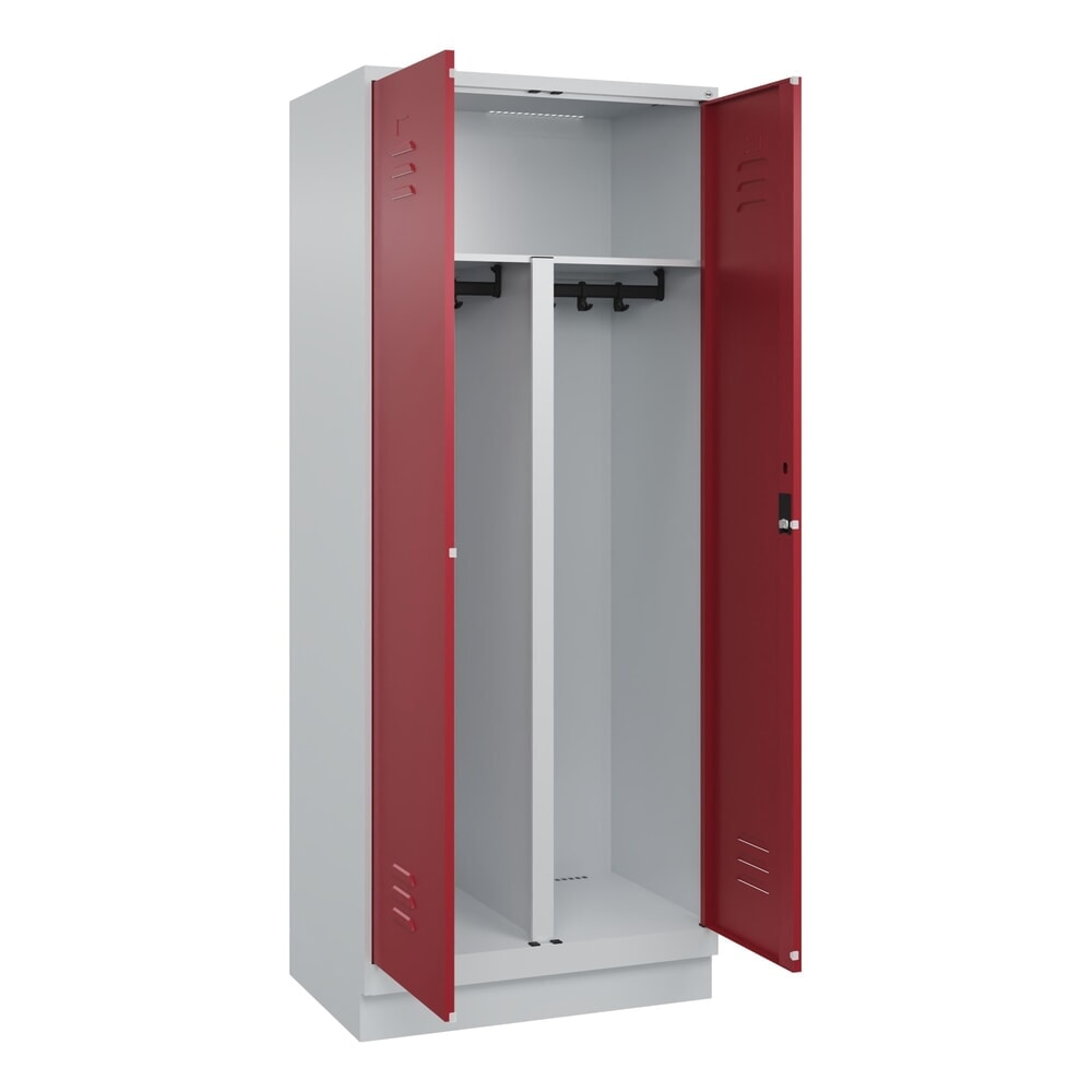 Produktabbildung Nr. 1: C+P PSA Doppel-Spind Classic PLUS, Sockel, 2 Abteile, HxBxT 1.950 x 800 x 500 mm, lichtgrau, rubinrot, Zylinderschloss