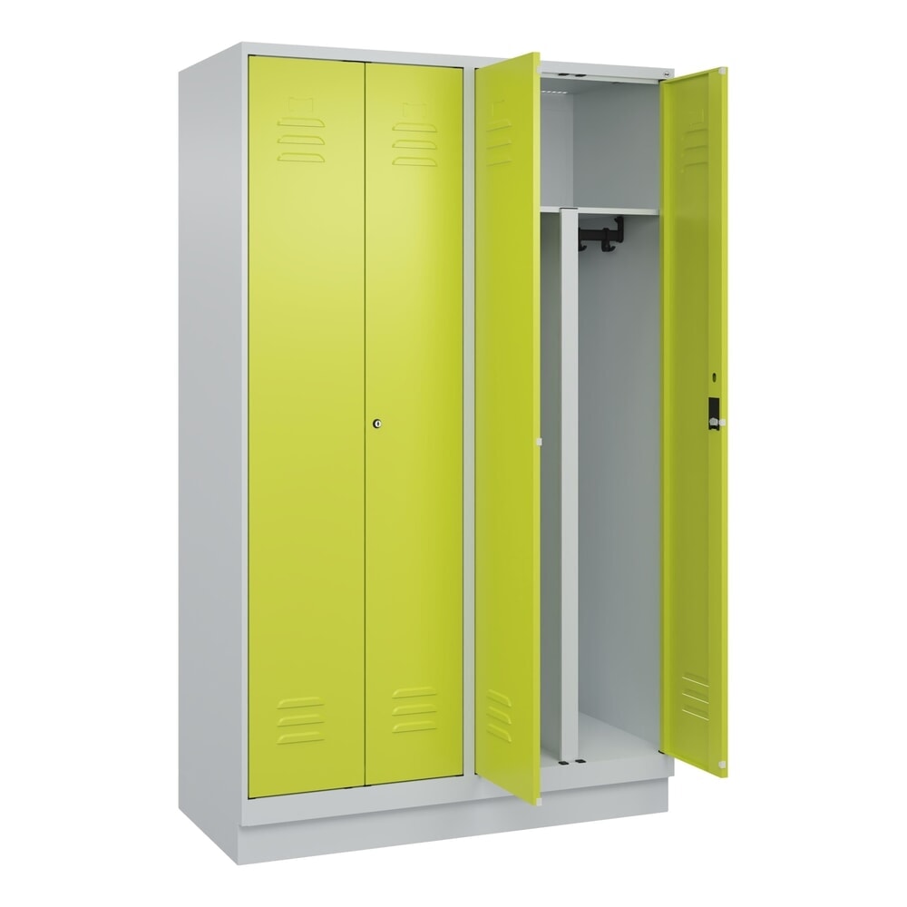 Illustration du produit: C+P PSA Doppel-Spind Classic PLUS, Sockel, 4 Abteile, HxBxT 1.950 x 1.200 x 500 mm, lichtgrau, clowngrün, Zylinderschloss
