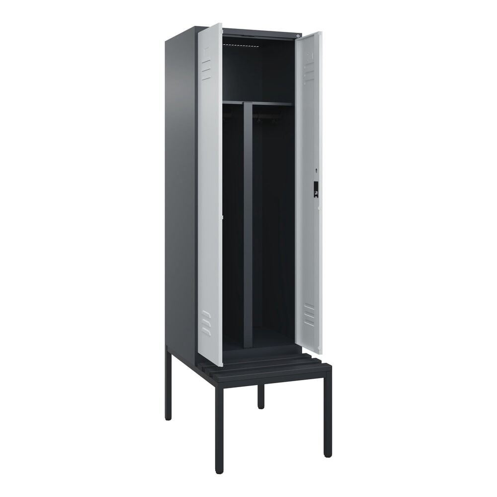 Illustration du produit: C+P PSA Doppel-Spind Classic PLUS, 2 Abteile, HxBxT 2.120 x 600 x 815 mm, Zylinderschloss, untergebaute Bank aus Kunststoff, anthrazitgrau, lichtgrau