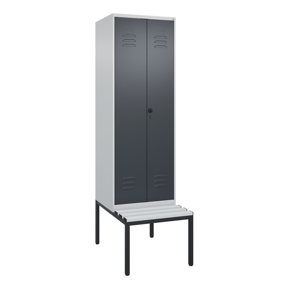 N° de l'image du produit 9 : C+P PSA Doppel-Spind Classic PLUS, 2 Abteile, HxBxT 2.120 x 600 x 815 mm, für Vorhängeschloss, untergebaute Bank aus Kunststoff, lichtgrau, anthrazitgrau