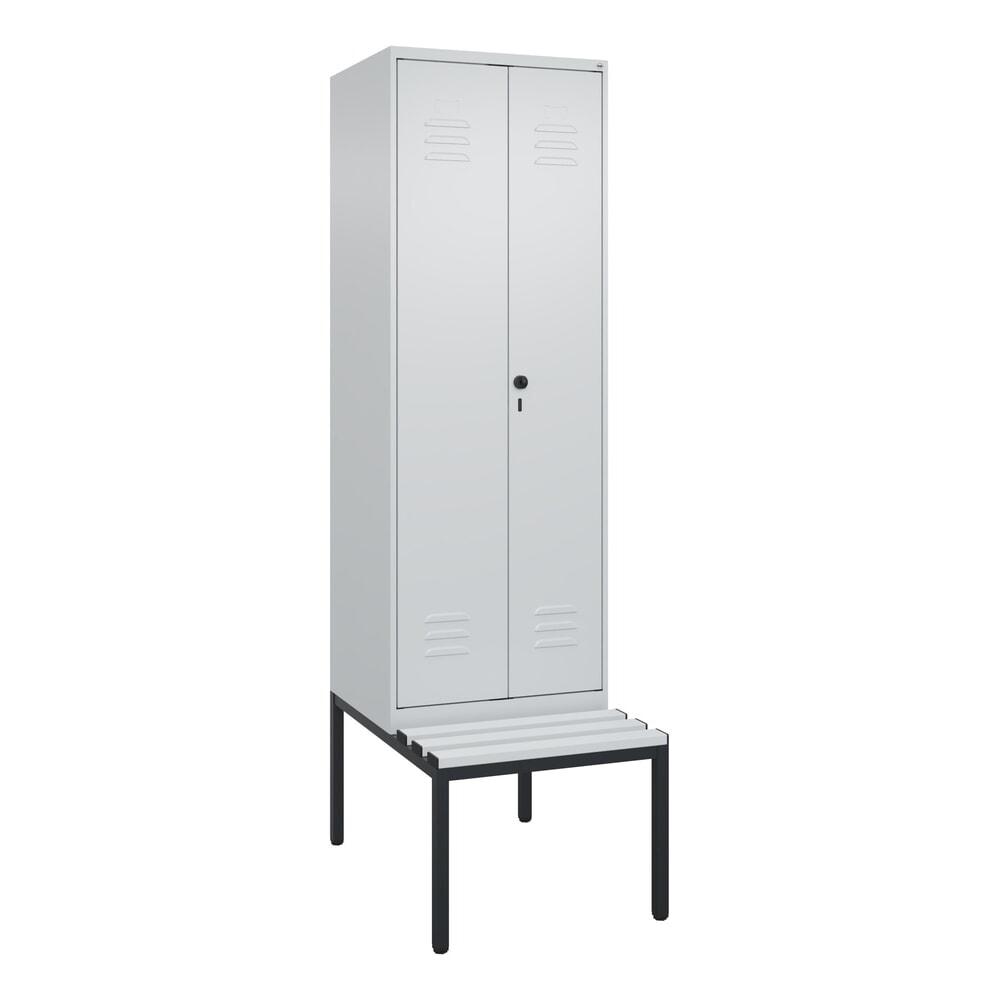 Produktabbildung Nr. 9: C+P PSA Doppel-Spind Classic PLUS, 2 Abteile, HxBxT 2.120 x 600 x 815 mm, für Vorhängeschloss, untergebaute Bank aus Kunststoff, lichtgrau, lichtgrau