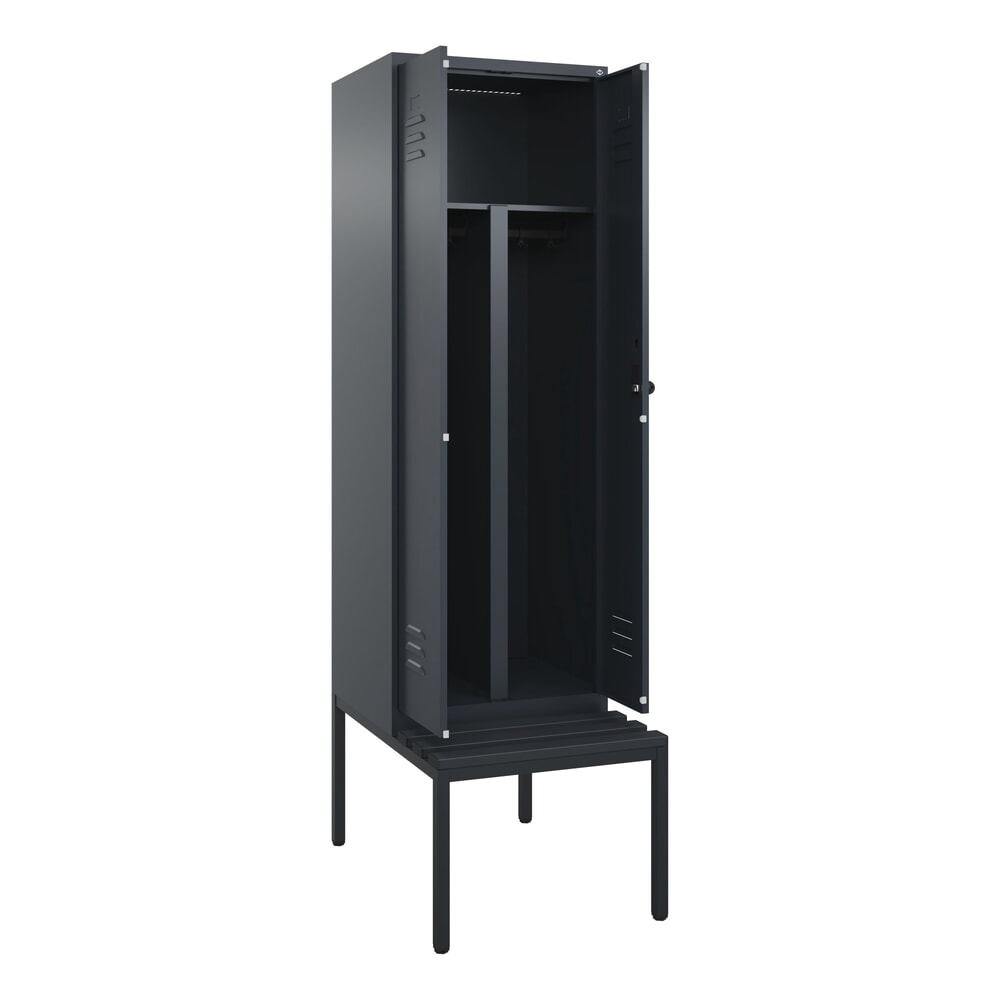 Illustration du produit: C+P PSA Doppel-Spind Classic PLUS, 2 Abteile, HxBxT 2.120 x 600 x 815 mm, für Vorhängeschloss, untergebaute Bank aus Kunststoff, anthrazitgrau, anthrazitgrau