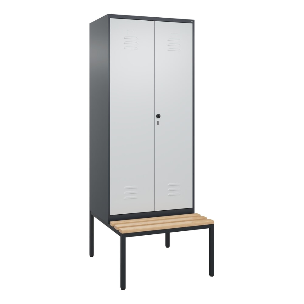 N° de l'image du produit 9 : C+P PSA Doppel-Spind Classic PLUS, 2 Abteile, HxBxT 2.120 x 800 x 815 mm, für Vorhängeschloss, untergebaute Bank aus Buche, anthrazitgrau, lichtgrau
