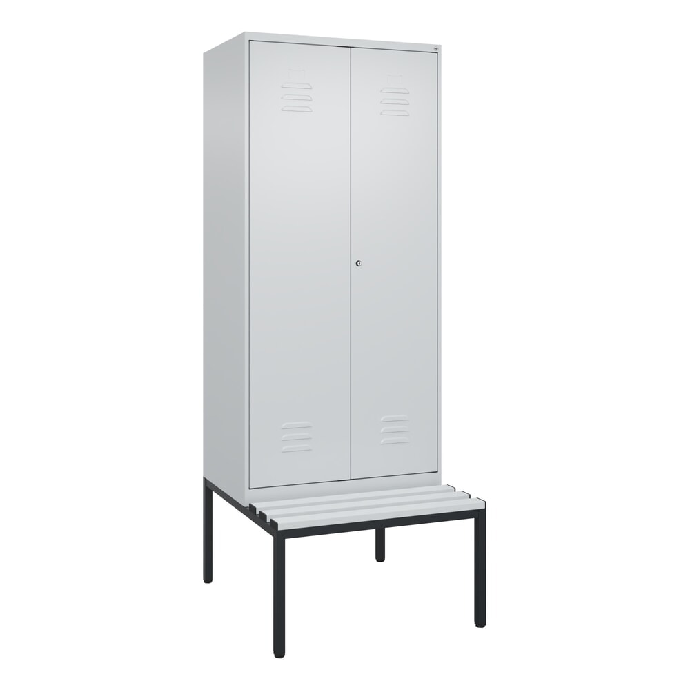 N° de l'image du produit 9 : C+P PSA Doppel-Spind Classic PLUS, 2 Abteile, HxBxT 2.120 x 800 x 815 mm, Zylinderschloss, untergebaute Bank aus Kunststoff, lichtgrau, lichtgrau