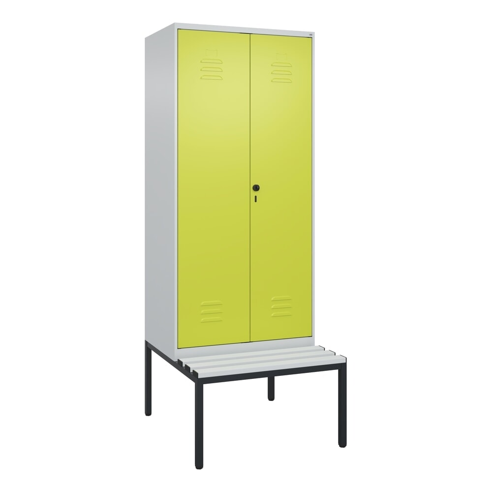 Produktabbildung Nr. 9: C+P PSA Doppel-Spind Classic PLUS, 2 Abteile, HxBxT 2.120 x 800 x 815 mm, für Vorhängeschloss, untergebaute Bank aus Kunststoff, lichtgrau, clowngrün