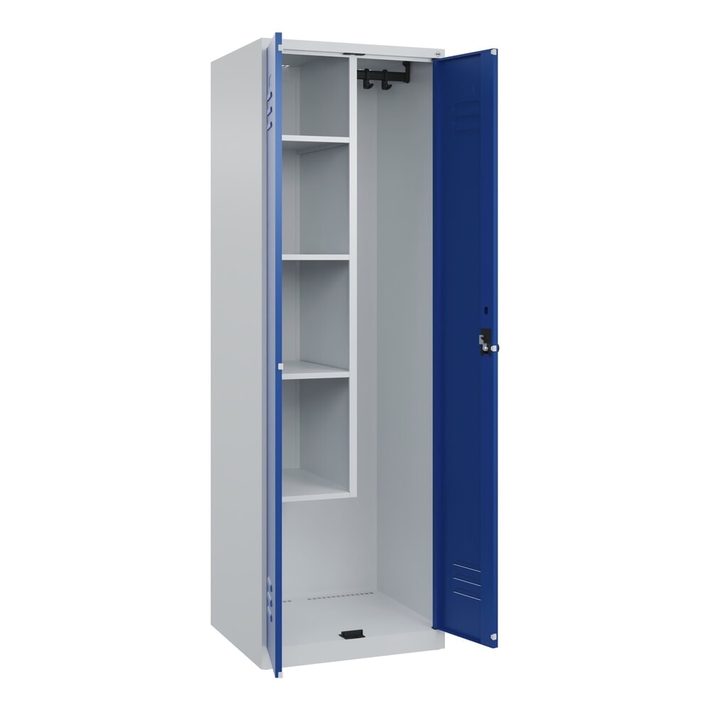 C+P Putzmittel-Spind Classic PLUS, 2 Abteile, HxBxT 1.850 x 600 x 500 mm, lichtgrau, enzianblau, für Vorhängeschloss Produktabbildung: C+P Putzmittel-Spind Classic PLUS, 2 Abteile, HxBxT 1.850 x 600 x 500 mm, lichtgrau, enzianblau, für Vorhängeschloss