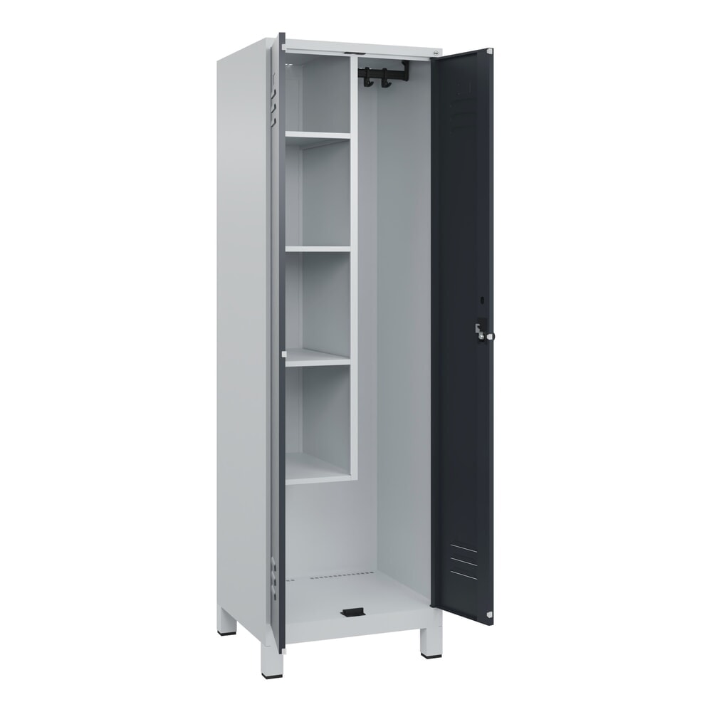 Illustration du produit: C+P Putzmittel-Spind Classic PLUS, Füße, 2 Abteile, HxBxT 1.950 x 600 x 500 mm, lichtgrau, anthrazitgrau, für Vorhängeschloss