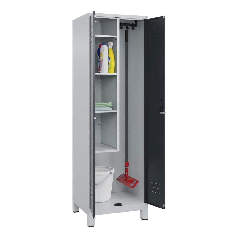 N° de l'image du produit 10 : C+P Putzmittel-Spind Classic PLUS, Füße, 2 Abteile, HxBxT 1.950 x 600 x 500 mm, lichtgrau, anthrazitgrau, für Vorhängeschloss