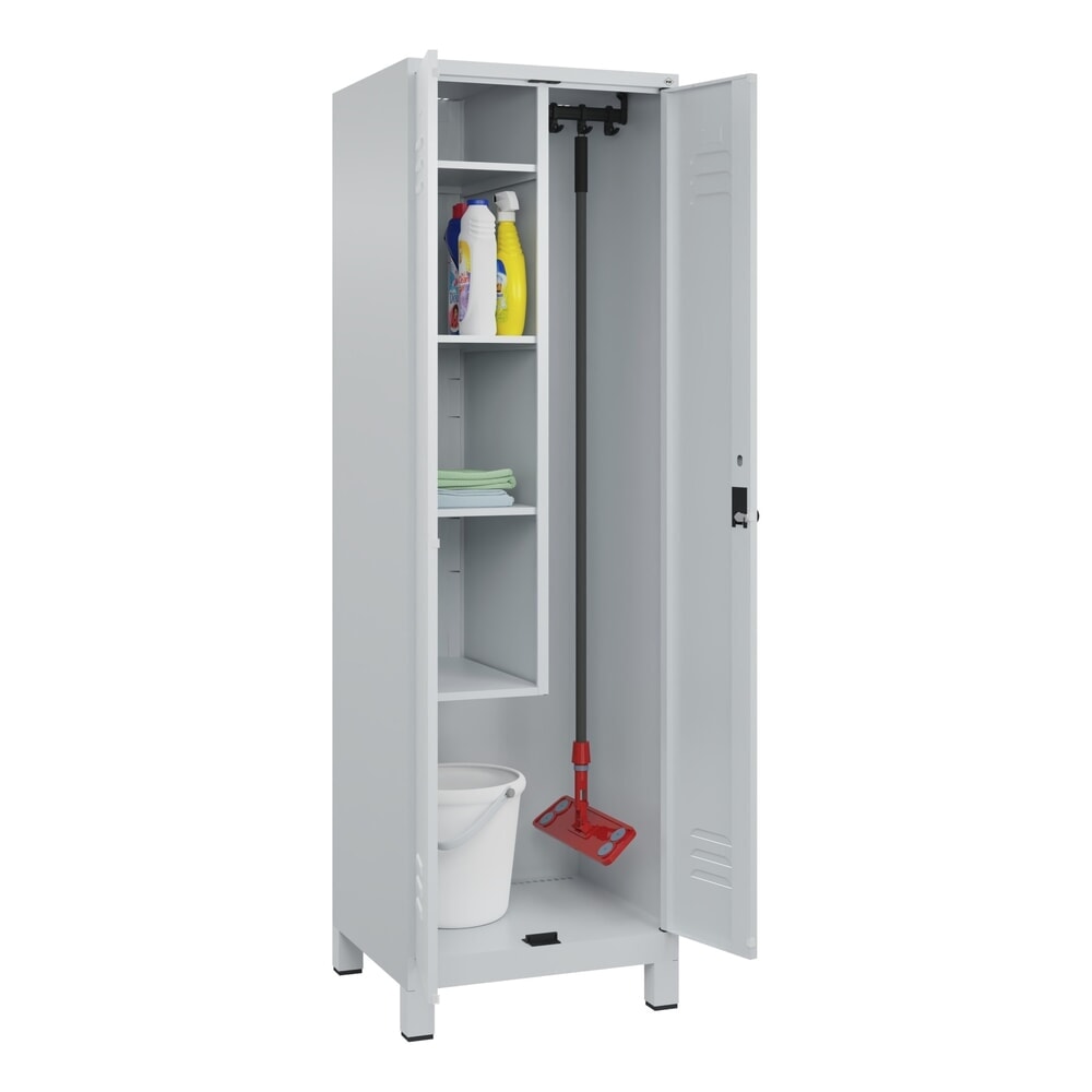 N° de l'image du produit 10 : C+P Putzmittel-Spind Classic PLUS, Füße, 2 Abteile, HxBxT 1.950 x 600 x 500 mm, lichtgrau, lichtgrau, für Vorhängeschloss