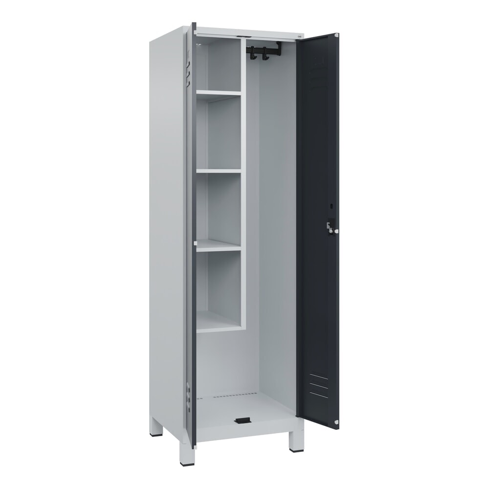 Illustration du produit: C+P Putzmittel-Spind Classic PLUS, Füße, 2 Abteile, HxBxT 1.950 x 600 x 500 mm, lichtgrau, anthrazitgrau, Zylinderschloss