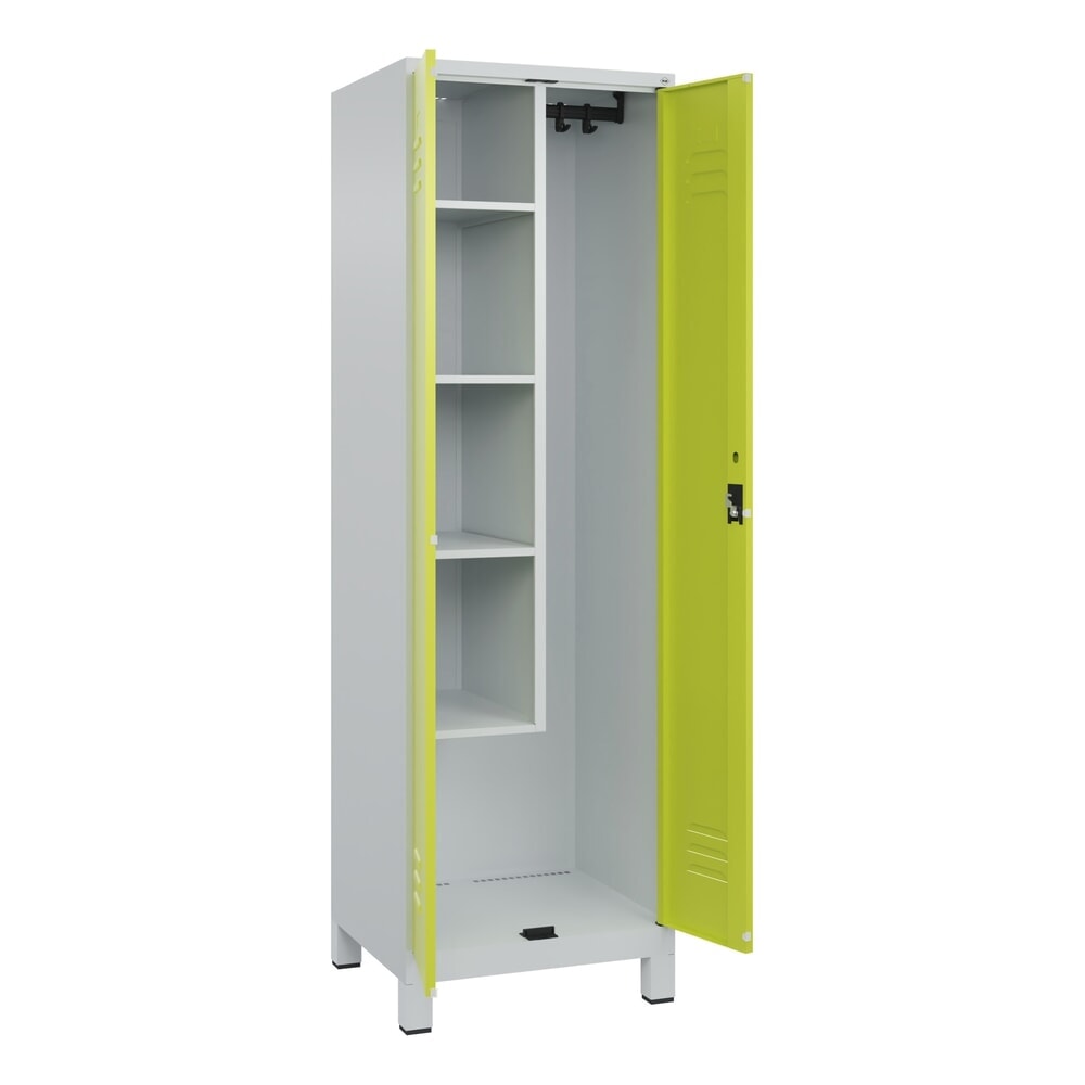 Illustration du produit: C+P Putzmittel-Spind Classic PLUS, Füße, 2 Abteile, HxBxT 1.950 x 600 x 500 mm, lichtgrau, clowngrün, Zylinderschloss