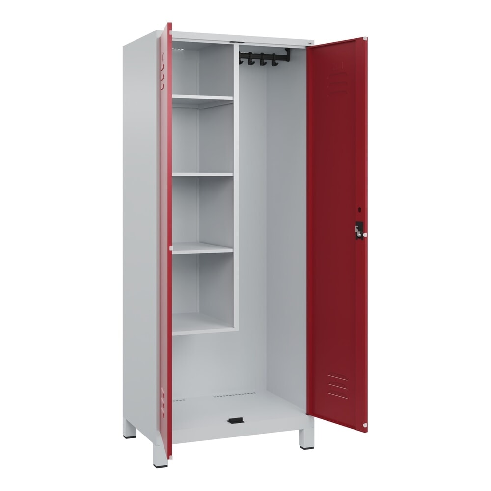 Illustration du produit: C+P Putzmittel-Spind Classic PLUS, Füße, 2 Abteile, HxBxT 1.950 x 800 x 500 mm, lichtgrau, rubinrot, Zylinderschloss