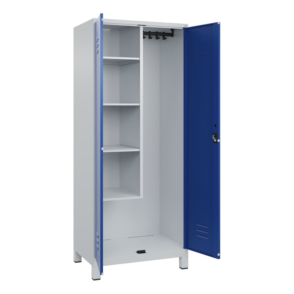C+P Putzmittel-Spind Classic PLUS, Füsse, 2 Abteile, HxBxT 1.950 x 800 x 500 mm, lichtgrau, enzianblau, Zylinderschloss Produktabbildung: C+P Putzmittel-Spind Classic PLUS, Füsse, 2 Abteile, HxBxT 1.950 x 800 x 500 mm, lichtgrau, enzianblau, Zylinderschloss