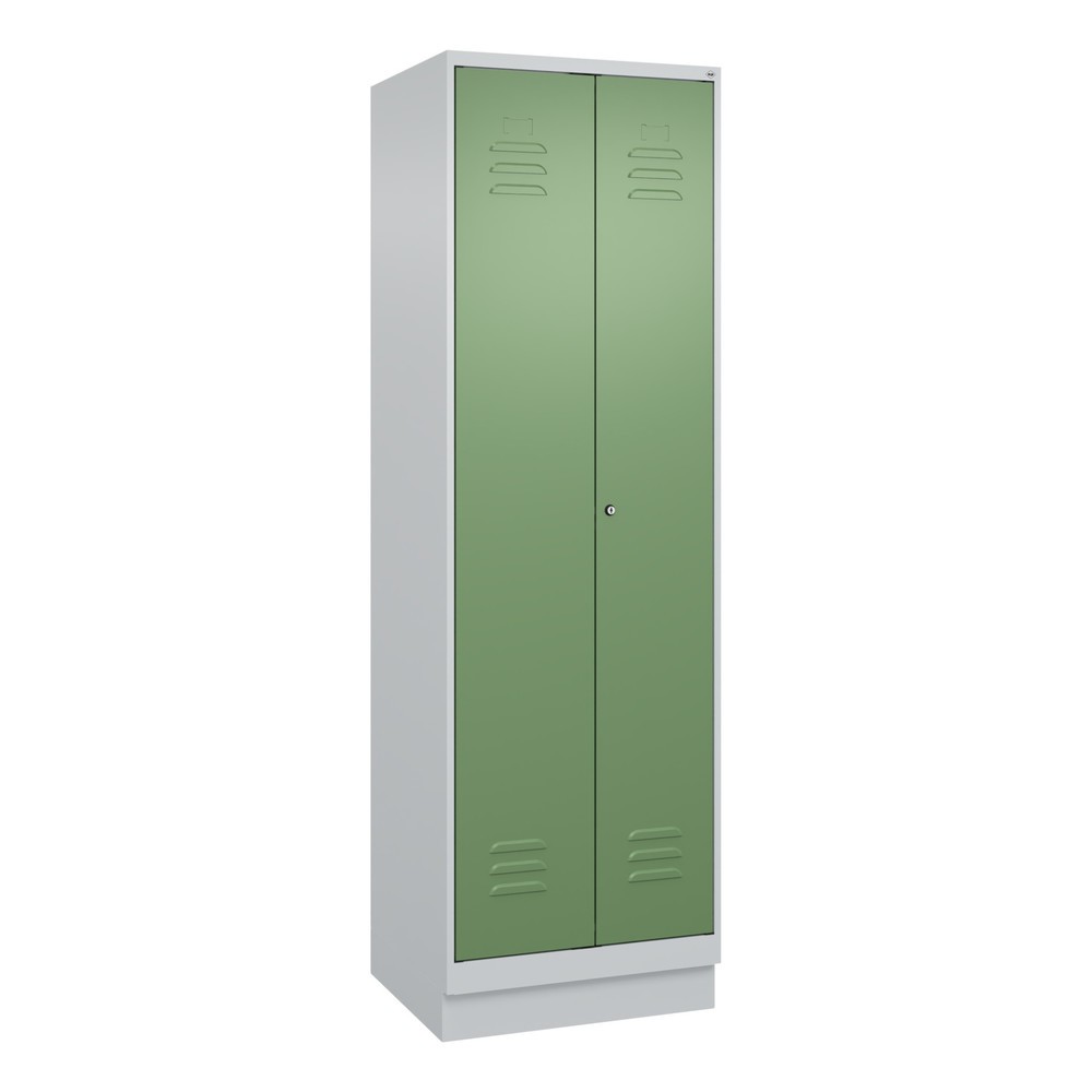 Produktabbildung: C+P Putzmittel-Spind Classic PLUS, Sockel, 2 Abteile, HxBxT 1.950 x 600 x 500 mm, lichtgrau, resedagrün, Zylinderschloss