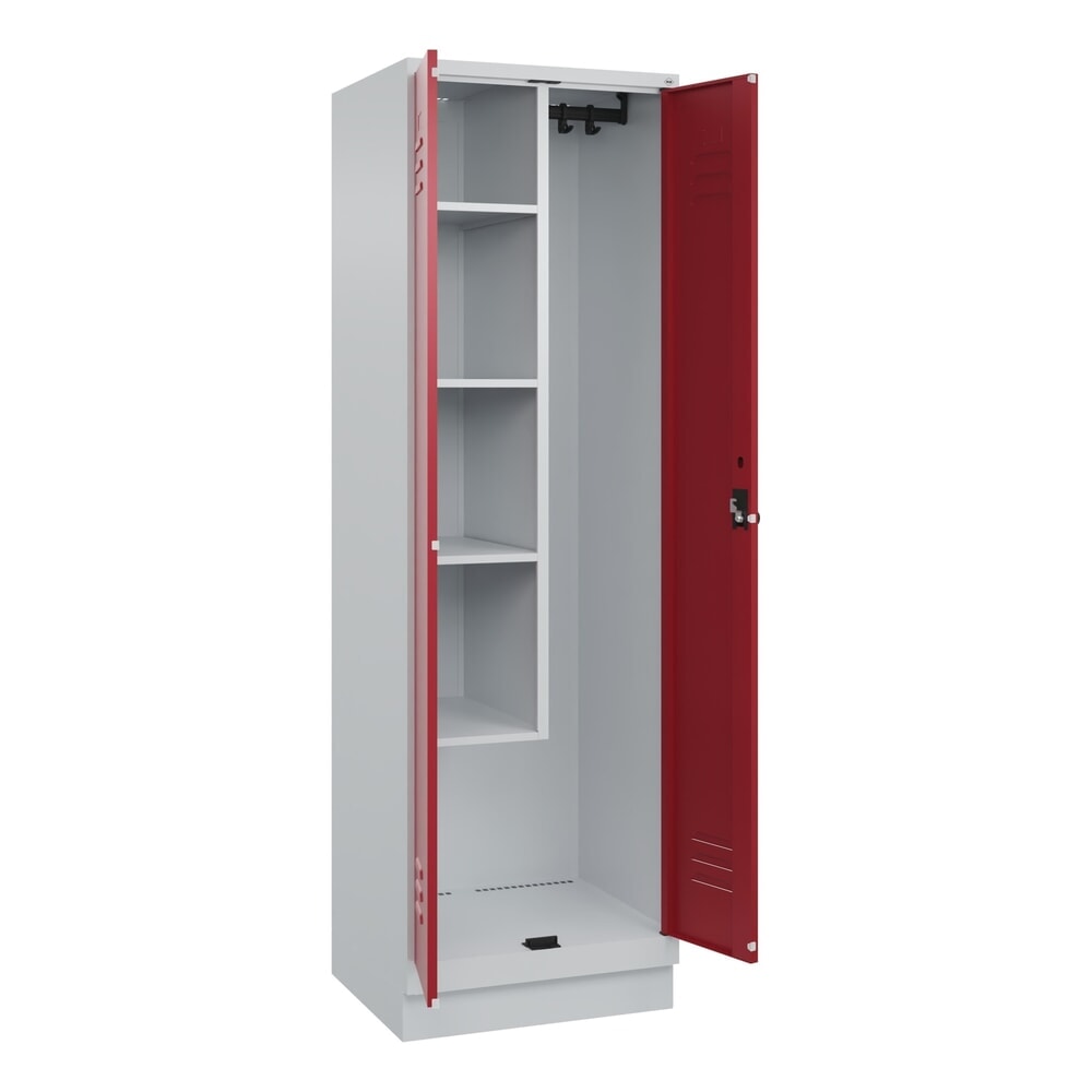 C+P Putzmittel-Spind Classic PLUS, Sockel, 2 Abteile, HxBxT 1.950 x 600 x 500 mm, lichtgrau, rubinrot, für Vorhängeschloss Produktabbildung: C+P Putzmittel-Spind Classic PLUS, Sockel, 2 Abteile, HxBxT 1.950 x 600 x 500 mm, lichtgrau, rubinrot, für Vorhängeschloss