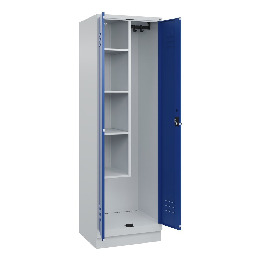 Produktabbildung: C+P Putzmittel-Spind Classic PLUS, Sockel, 2 Abteile, HxBxT 1.950 x 600 x 500 mm, lichtgrau, enzianblau, für Vorhängeschloss