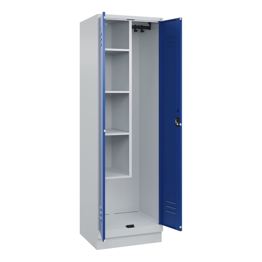 Illustration du produit: C+P Putzmittel-Spind Classic PLUS, Sockel, 2 Abteile, HxBxT 1.950 x 600 x 500 mm, lichtgrau, enzianblau, Zylinderschloss