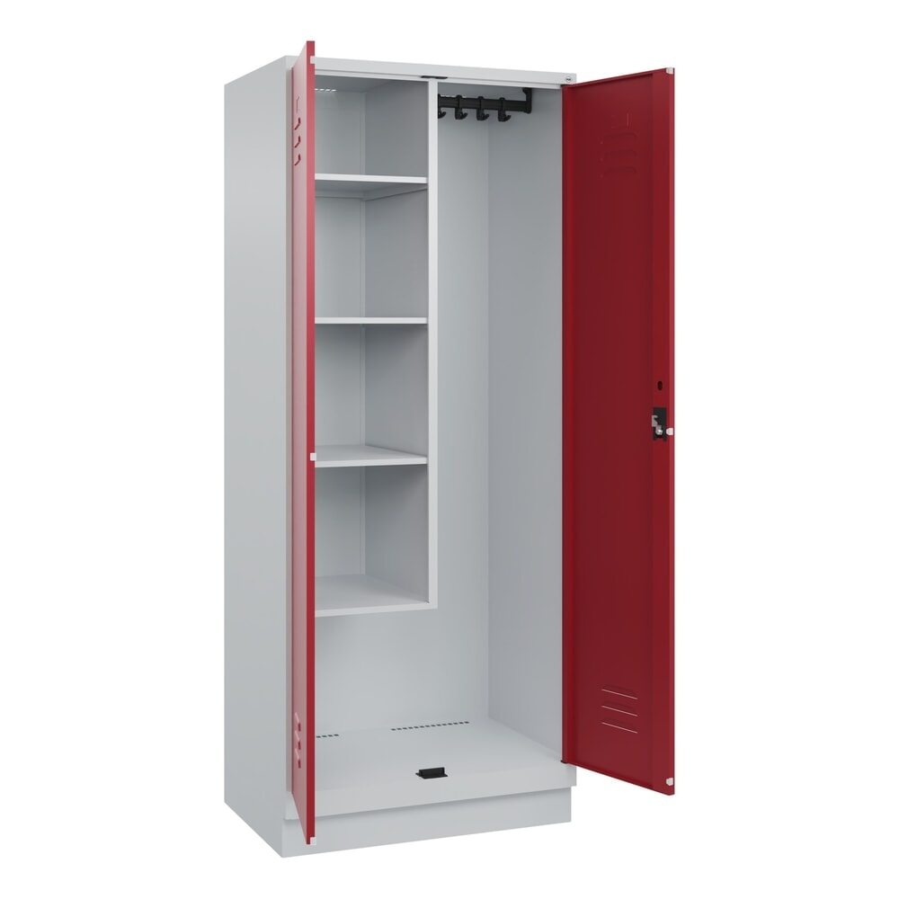 Illustration du produit: C+P Putzmittel-Spind Classic PLUS, Sockel, 2 Abteile, HxBxT 1.950 x 800 x 500 mm, lichtgrau, rubinrot, Zylinderschloss