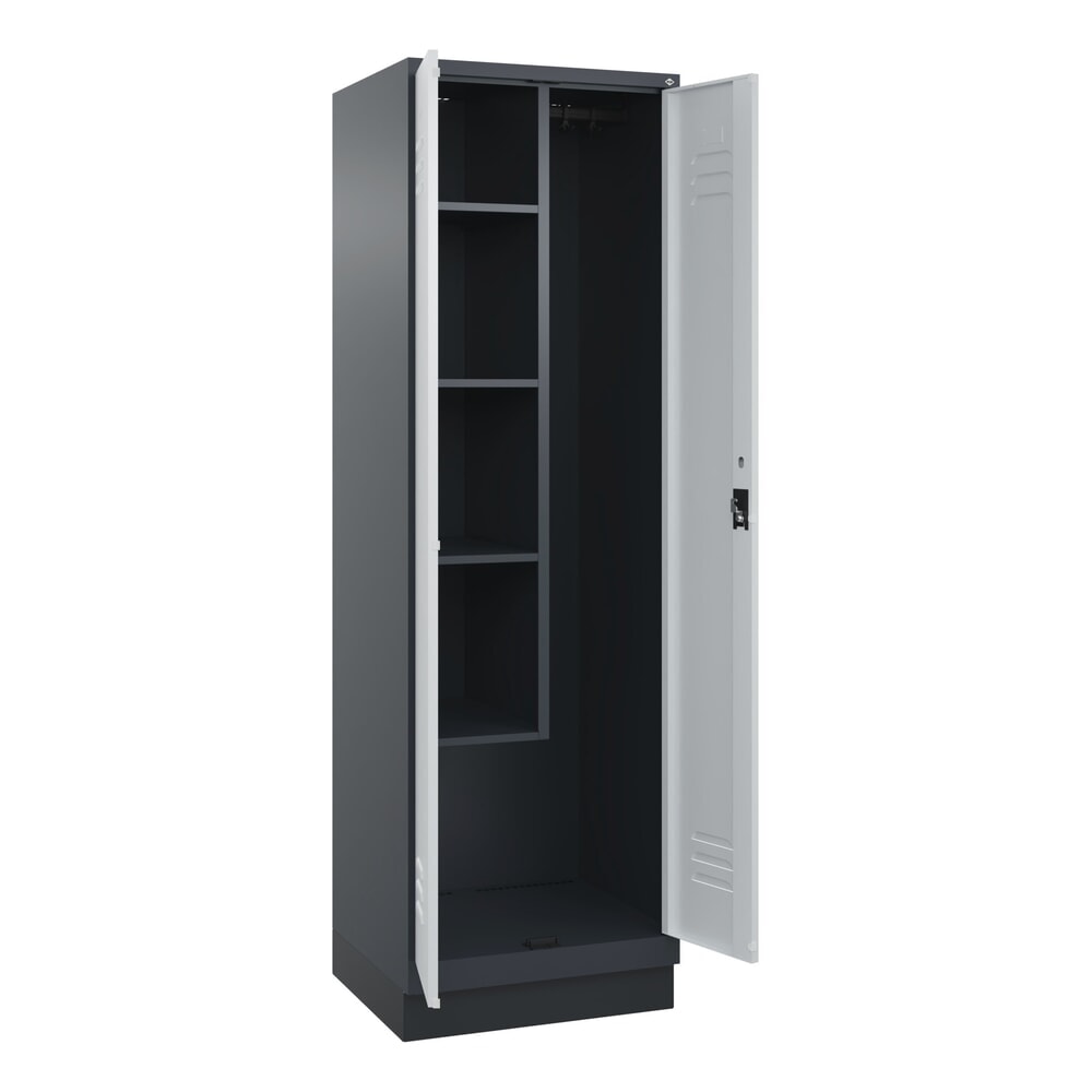 Illustration du produit: C+P Putzmittel-Spind Classic PLUS, Sockel, 2 Abteile, HxBxT 1.950 x 600 x 500 mm, anthrazitgrau, lichtgrau, Zylinderschloss