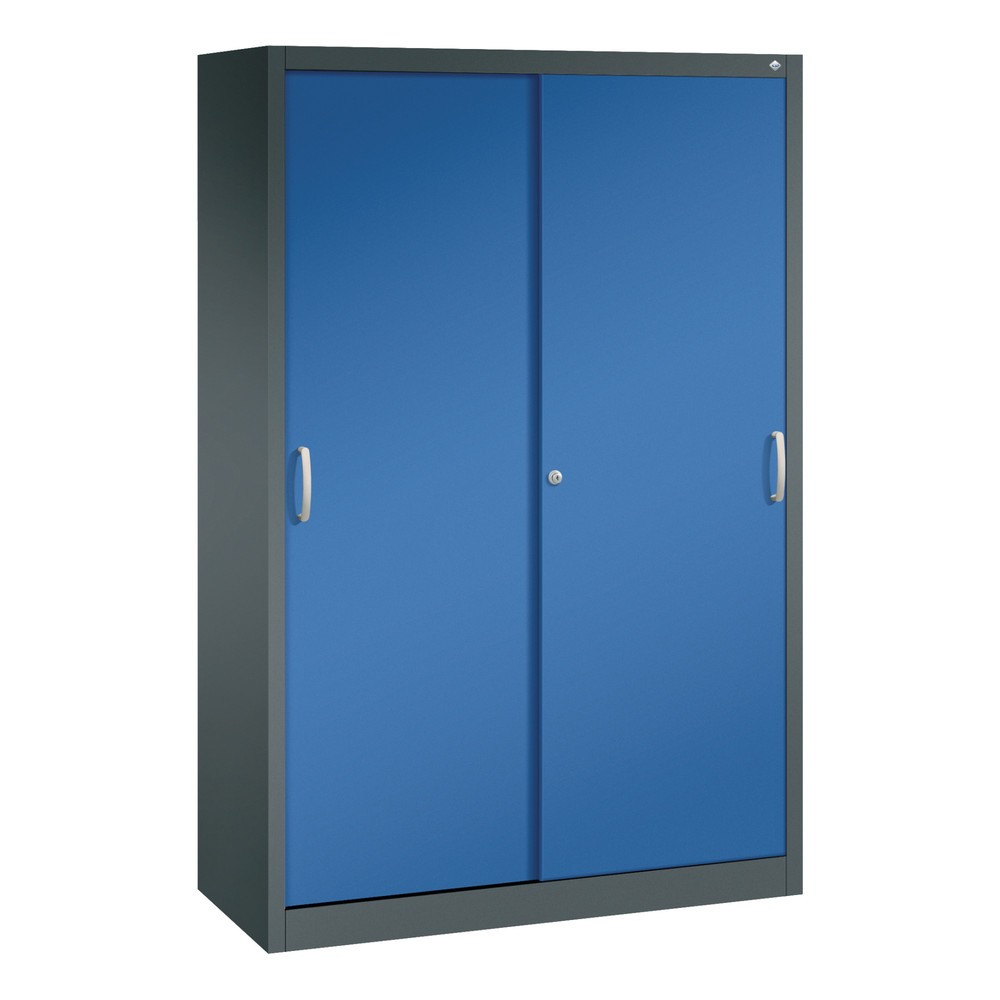 Produktabbildung: C+P Schiebetürenschrank, HxBxT 1.950 x 1.200 x 500 mm, anthrazitgrau, enzianblau