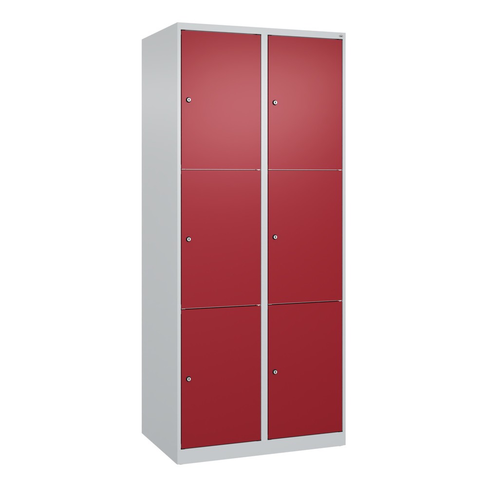 Produktabbildung: C+P Schliessfachschrank Classic PLUS, 2 Abteile, HxBxT 1.850 x 800 x 500 mm, lichtgrau, rubinrot, 6 Fächer, Zylinderschloss