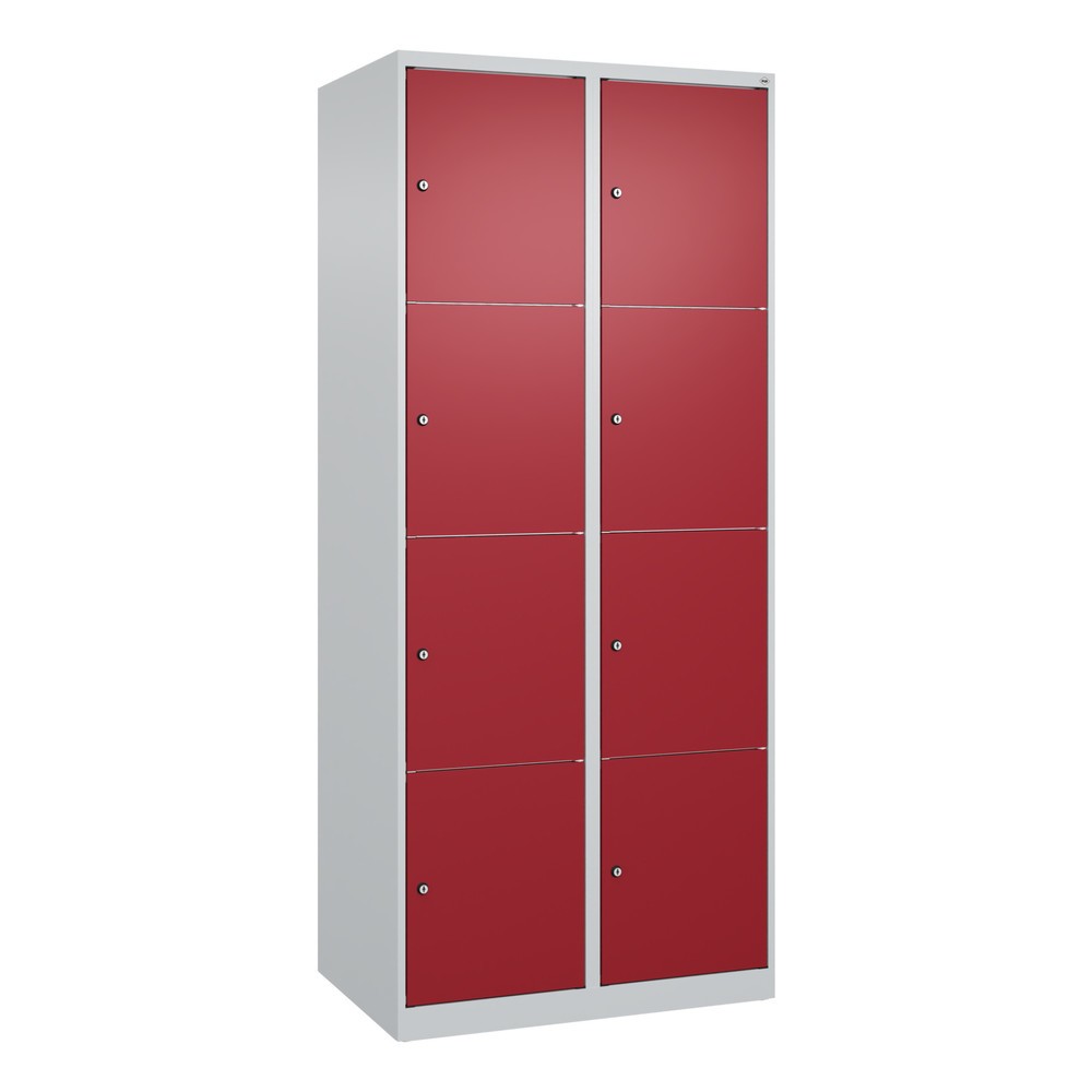 Produktabbildung: C+P Schliessfachschrank Classic PLUS, 2 Abteile, HxBxT 1.850 x 800 x 500 mm, lichtgrau, rubinrot, 8 Fächer, Zylinderschloss