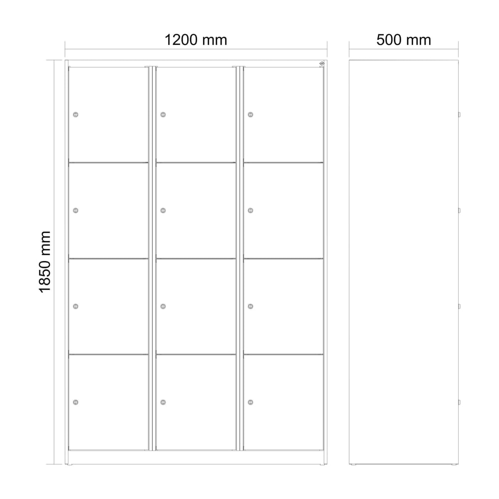 N° de l'image du produit 8 : C+P Schließfachschrank Classic PLUS, 3 Abteile, HxBxT 1.850 x 1.200 x 500 mm, lichtgrau, clowngrün, 12 Fächer, Zylinderschloss