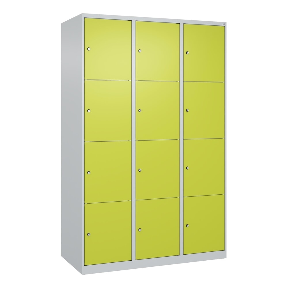 N° de l'image du produit 9 : C+P Schließfachschrank Classic PLUS, 3 Abteile, HxBxT 1.850 x 1.200 x 500 mm, lichtgrau, clowngrün, 12 Fächer, Zylinderschloss