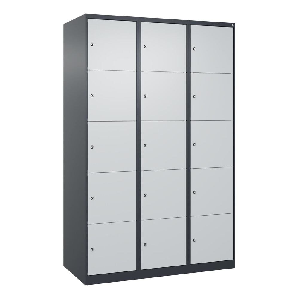 N° de l'image du produit 9 : C+P Schließfachschrank Classic PLUS, 3 Abteile, HxBxT 1.850 x 1.200 x 500 mm, anthrazitgrau, lichtgrau, 15 Fächer, Zylinderschloss