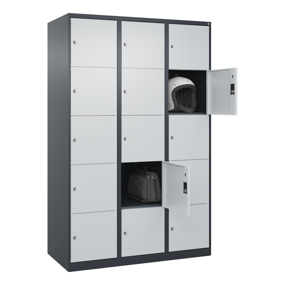N° de l'image du produit 10 : C+P Schließfachschrank Classic PLUS, 3 Abteile, HxBxT 1.850 x 1.200 x 500 mm, anthrazitgrau, lichtgrau, 15 Fächer, Zylinderschloss
