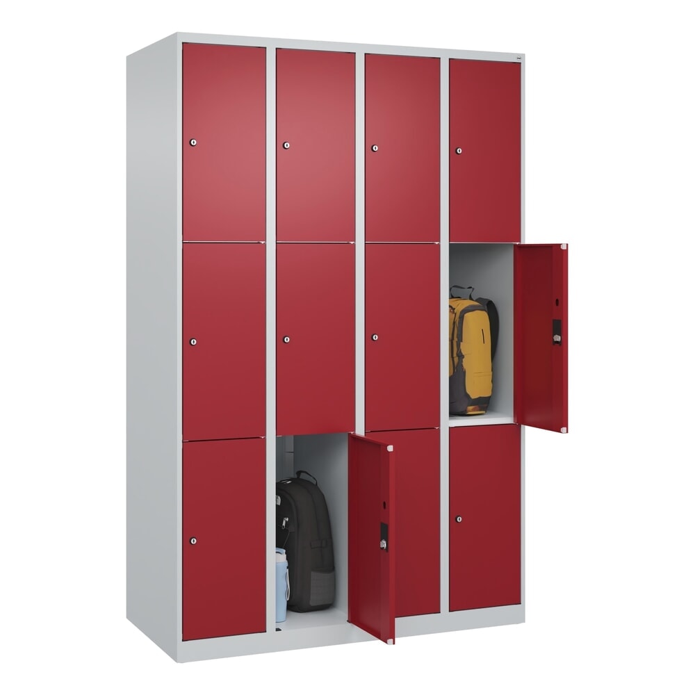 N° de l'image du produit 9 : C+P Schließfachschrank Classic PLUS, 4 Abteile, HxBxT 1.850 x 1.200 x 500 mm, lichtgrau, rubinrot, 12 Fächer, Zylinderschloss