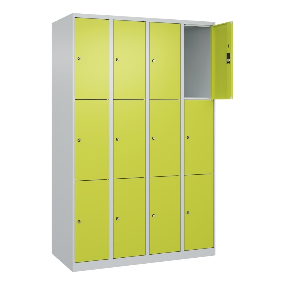 N° de l'image du produit 1 : C+P Schließfachschrank Classic PLUS, 4 Abteile, HxBxT 1.850 x 1.200 x 500 mm, lichtgrau, clowngrün, 12 Fächer, Zylinderschloss