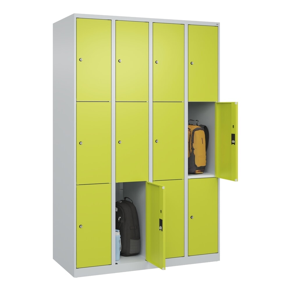 N° de l'image du produit 10 : C+P Schließfachschrank Classic PLUS, 4 Abteile, HxBxT 1.850 x 1.200 x 500 mm, lichtgrau, clowngrün, 12 Fächer, Zylinderschloss