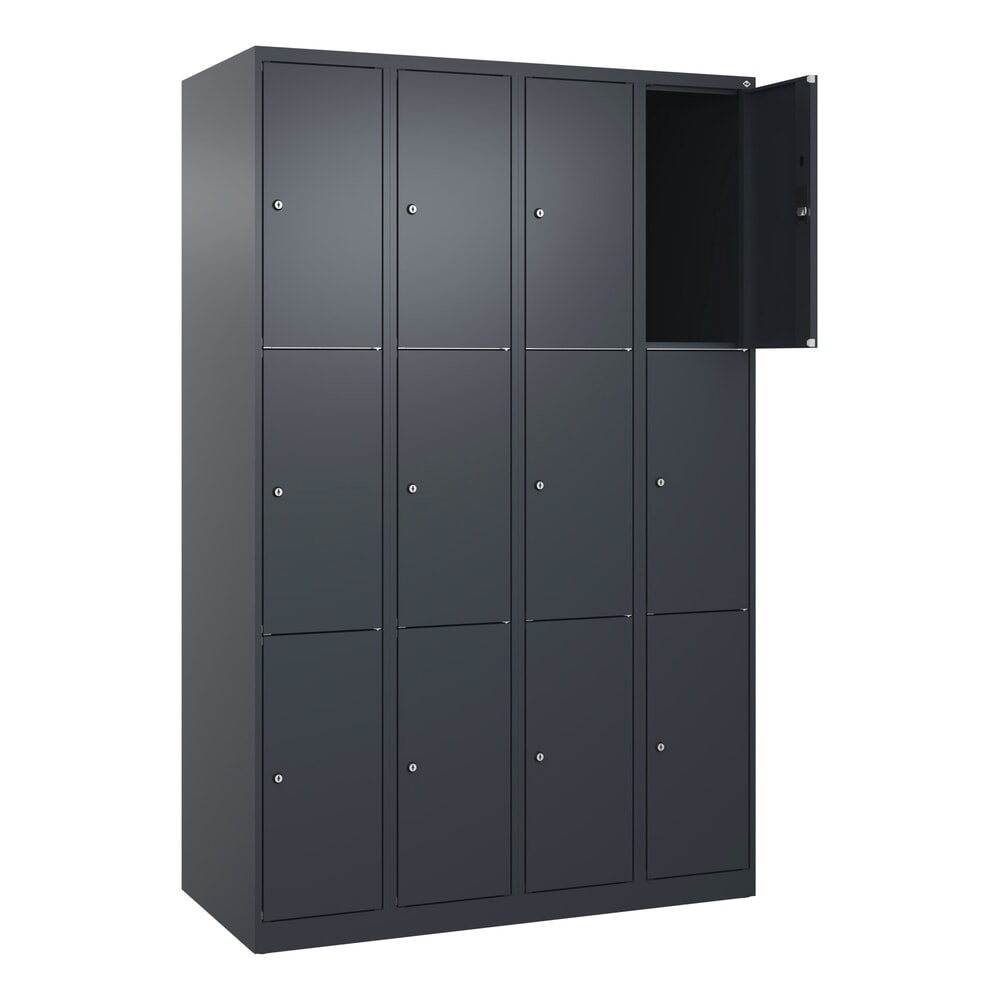 N° de l'image du produit 1 : C+P Schließfachschrank Classic PLUS, 4 Abteile, HxBxT 1.850 x 1.200 x 500 mm, anthrazitgrau, anthrazitgrau, 12 Fächer, Zylinderschloss