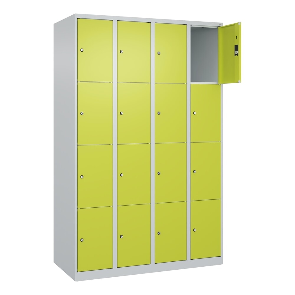 N° de l'image du produit 1 : C+P Schließfachschrank Classic PLUS, 4 Abteile, HxBxT 1.850 x 1.200 x 500 mm, lichtgrau, clowngrün, 16 Fächer, Zylinderschloss
