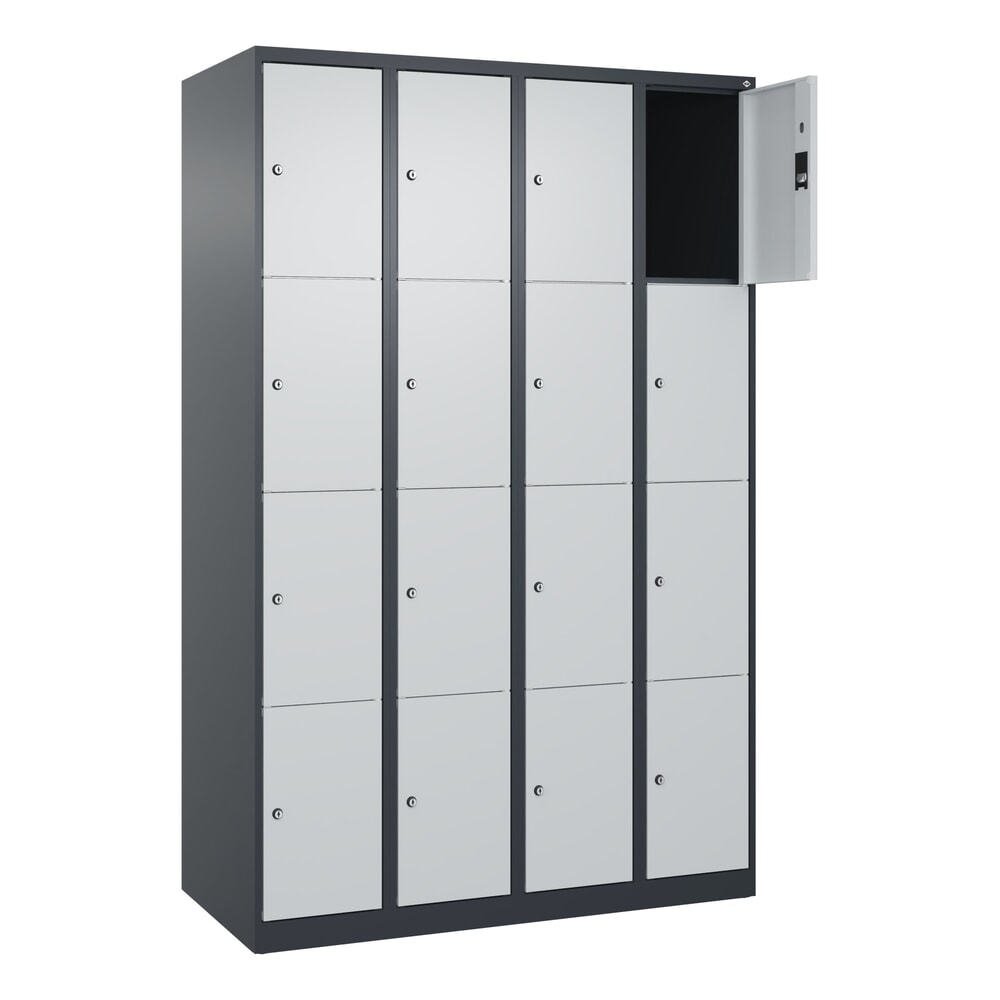 N° de l'image du produit 1 : C+P Schließfachschrank Classic PLUS, 4 Abteile, HxBxT 1.850 x 1.200 x 500 mm, anthrazitgrau, lichtgrau, 16 Fächer, Zylinderschloss