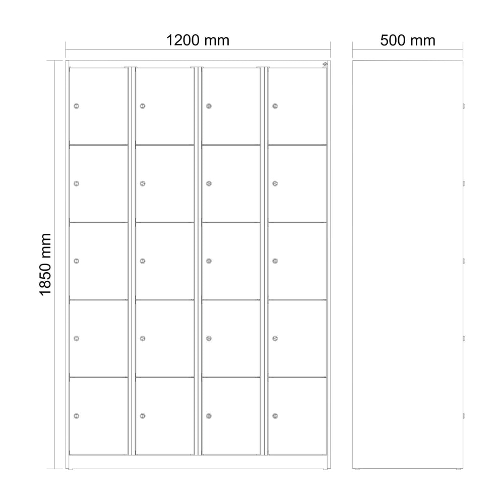N° de l'image du produit 8 : C+P Schließfachschrank Classic PLUS, 4 Abteile, HxBxT 1.850 x 1.200 x 500 mm, lichtgrau, clowngrün, 20 Fächer, Zylinderschloss